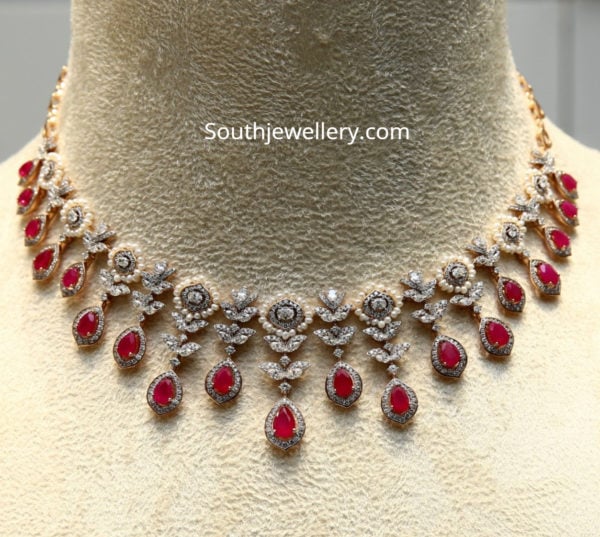 Diamond ruby and pearl necklace - Indian Jewellery Designs