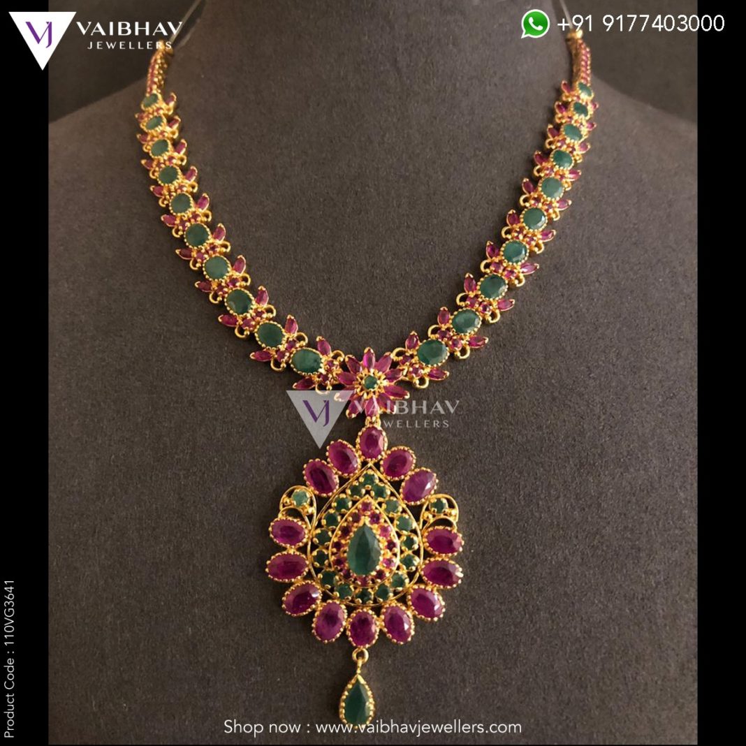 22K Gold ruby emerald necklace designs Indian Jewellery Designs