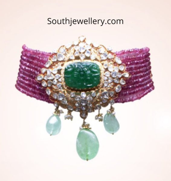 ruby choker with polki emerald pendant