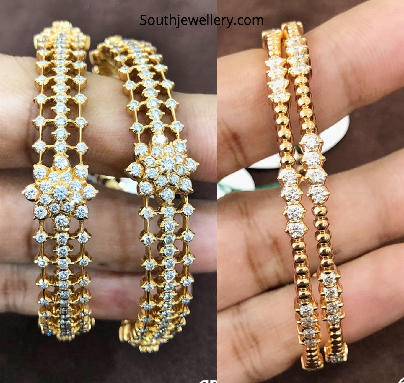 Simple Gold Diamond Bangles from Parnicaa - South India Jewels | Sterling  silver diamond bracelets, Gold bangles design, Diamond bangle