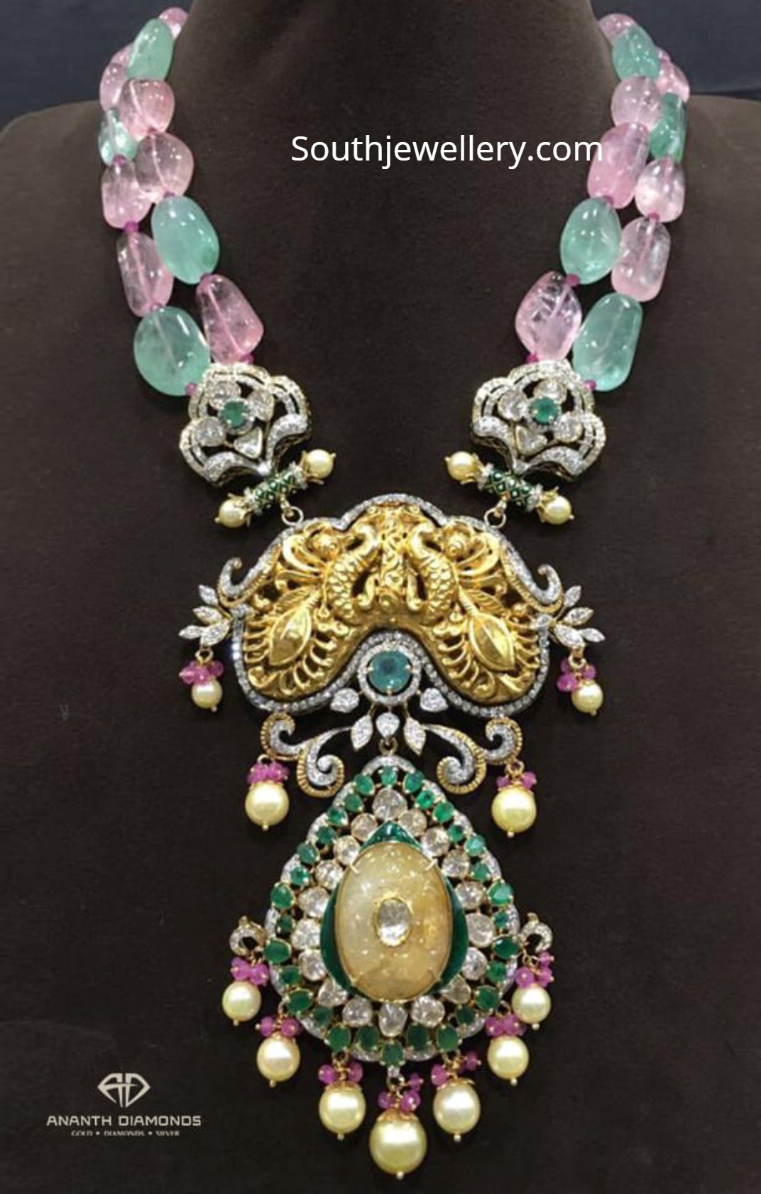 Fusion beads necklace with polki pendant Indian Jewellery Designs