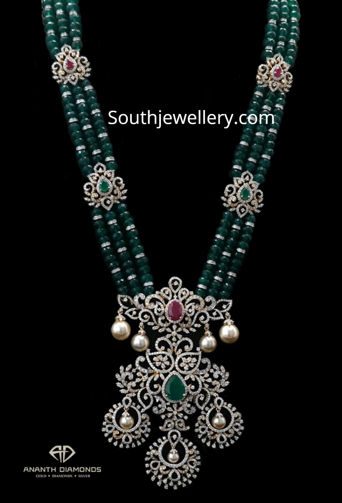 Emerald beads and diamond haram - Indian Jewellery Designs