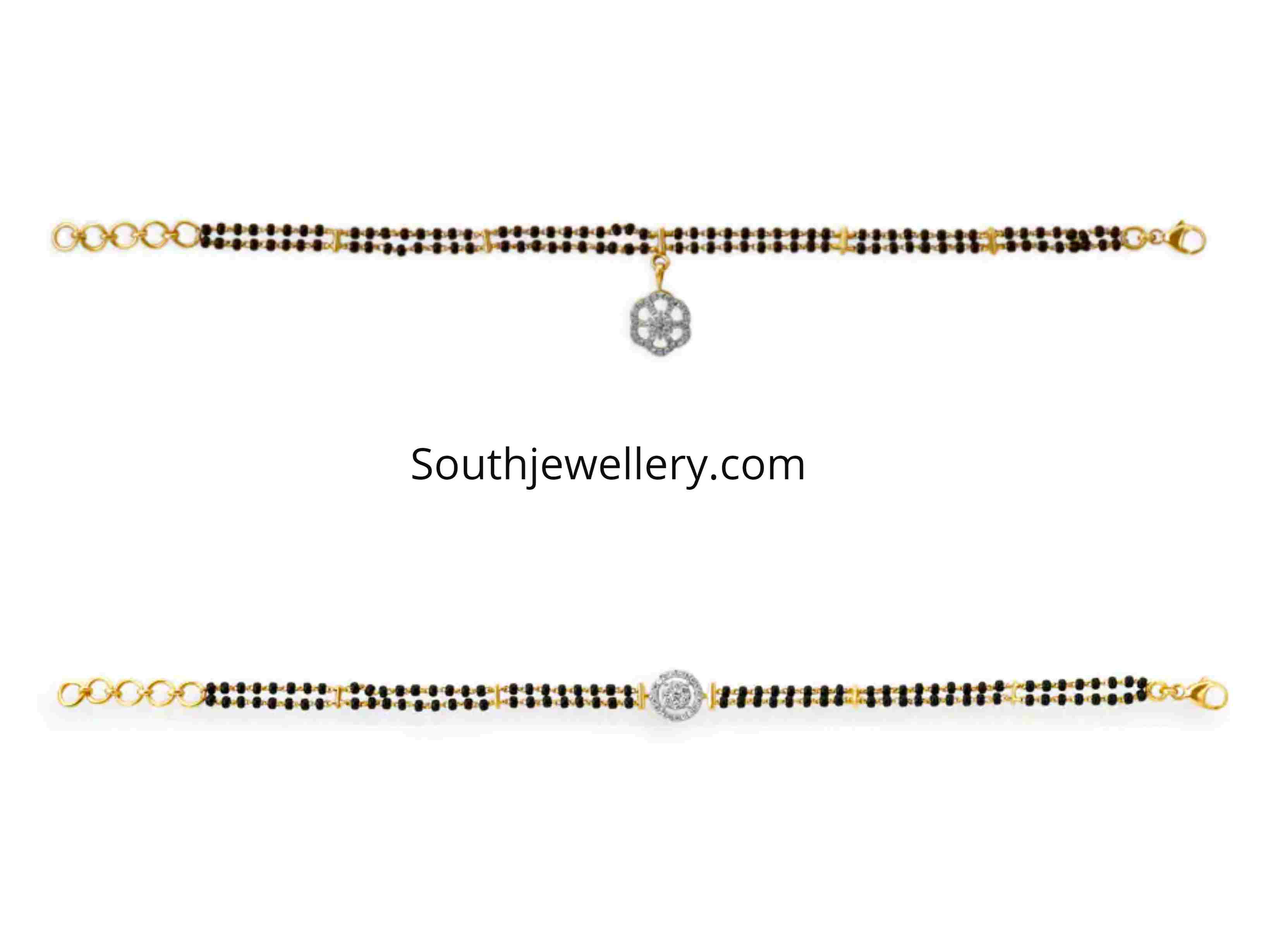 22K Gold plated Pave Zirconia Tag & Black beaded Mangalsutra Bracelet –  Rubans