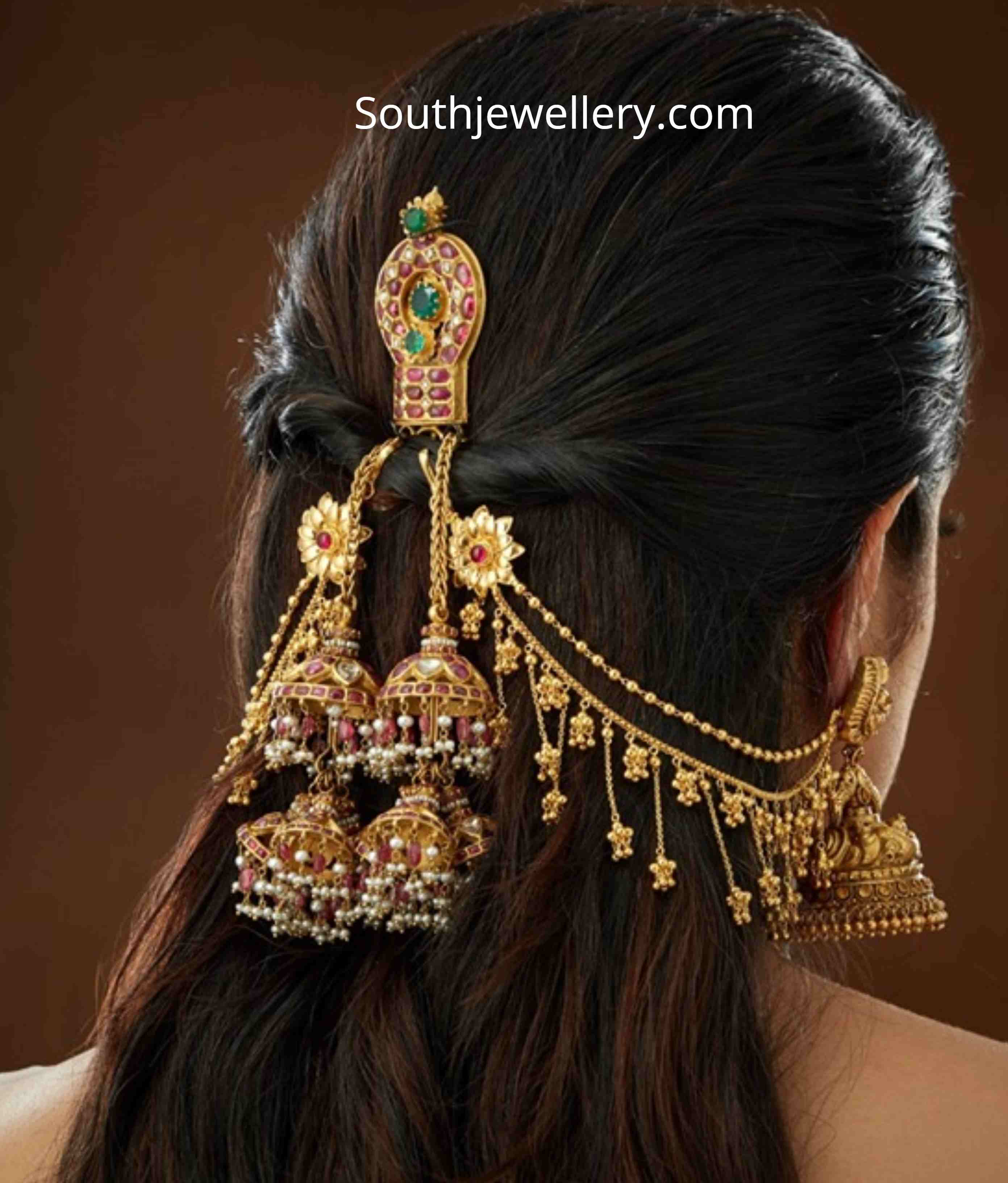 Details 178+ gold earrings with hair chain latest