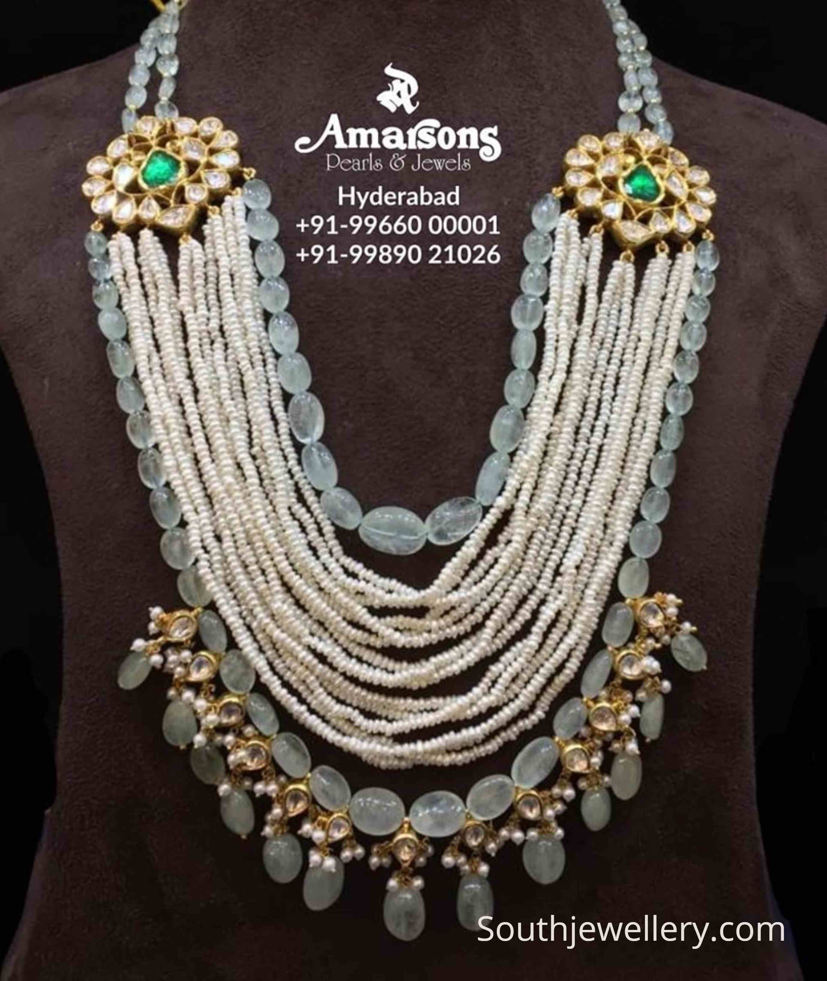 Keshi pearls and emerald beads necklace Indian Jewellery Designs