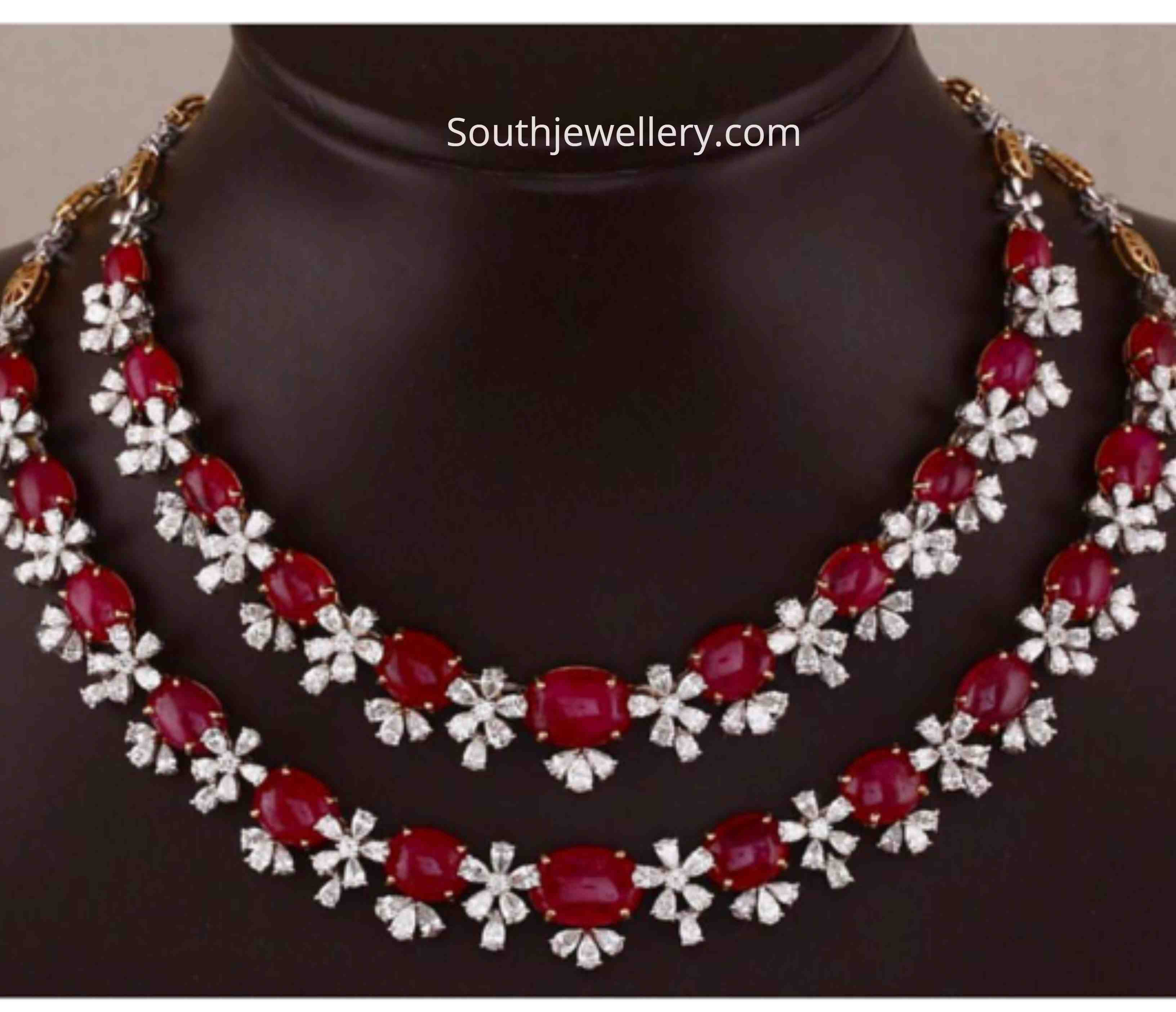 Two Step Diamond Ruby Necklace Indian Jewellery Designs