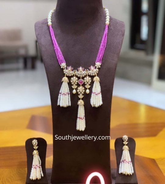 beads necklace with polki tassel pendant