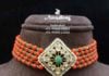 coral beads and emerald beads choker