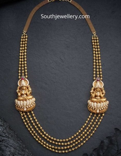 gold balls necklace with lakshmi side pendants