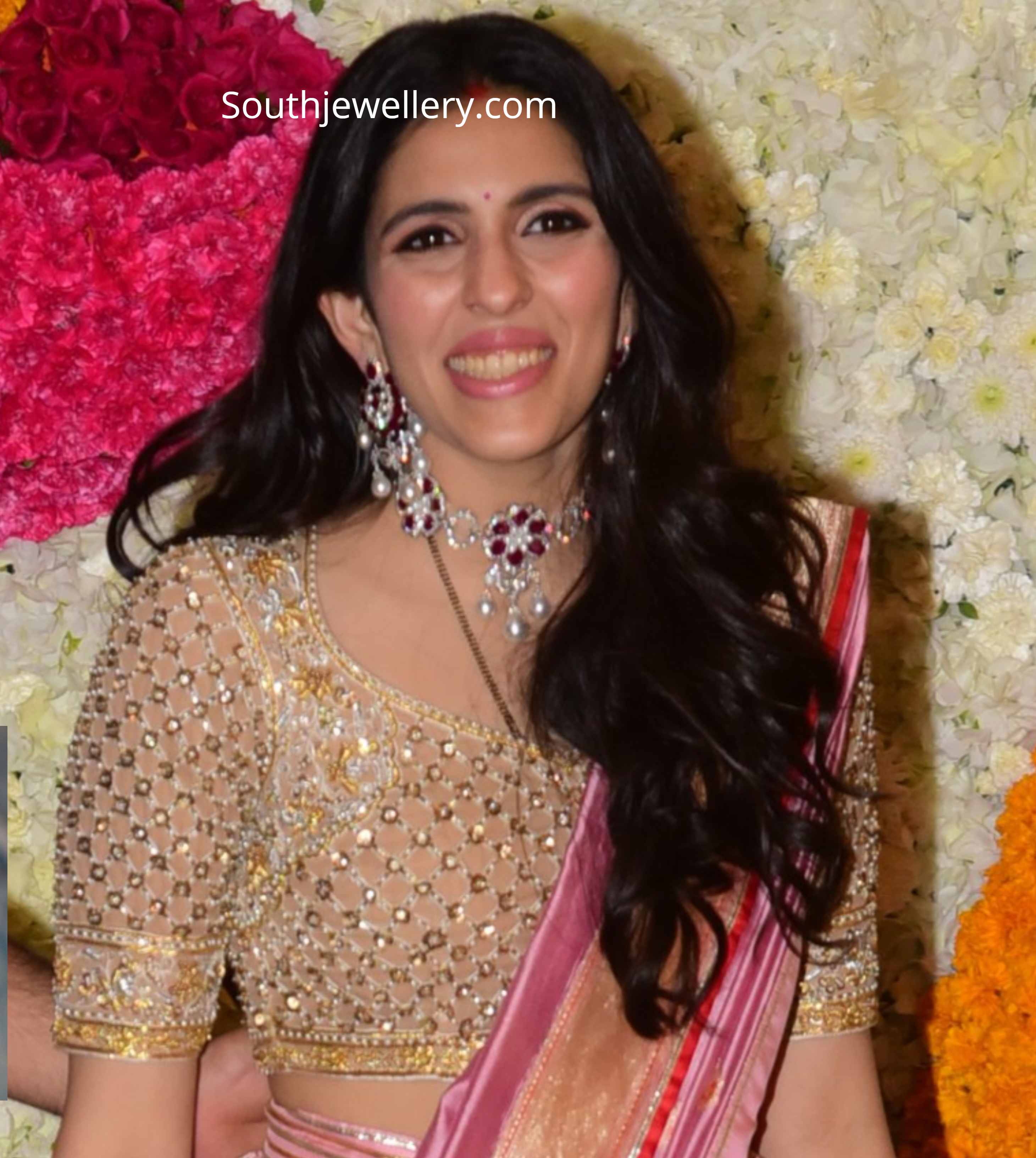 Shloka Ambani in floral diamond ruby choker Indian Jewellery Designs