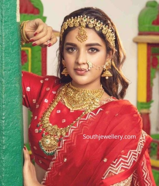 nidhhi agerwal in gold jewellery