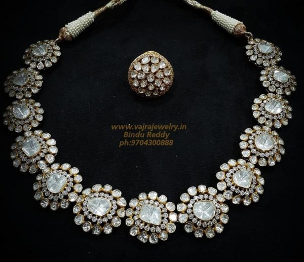 Polki diamond necklace and studs Indian Jewellery Designs