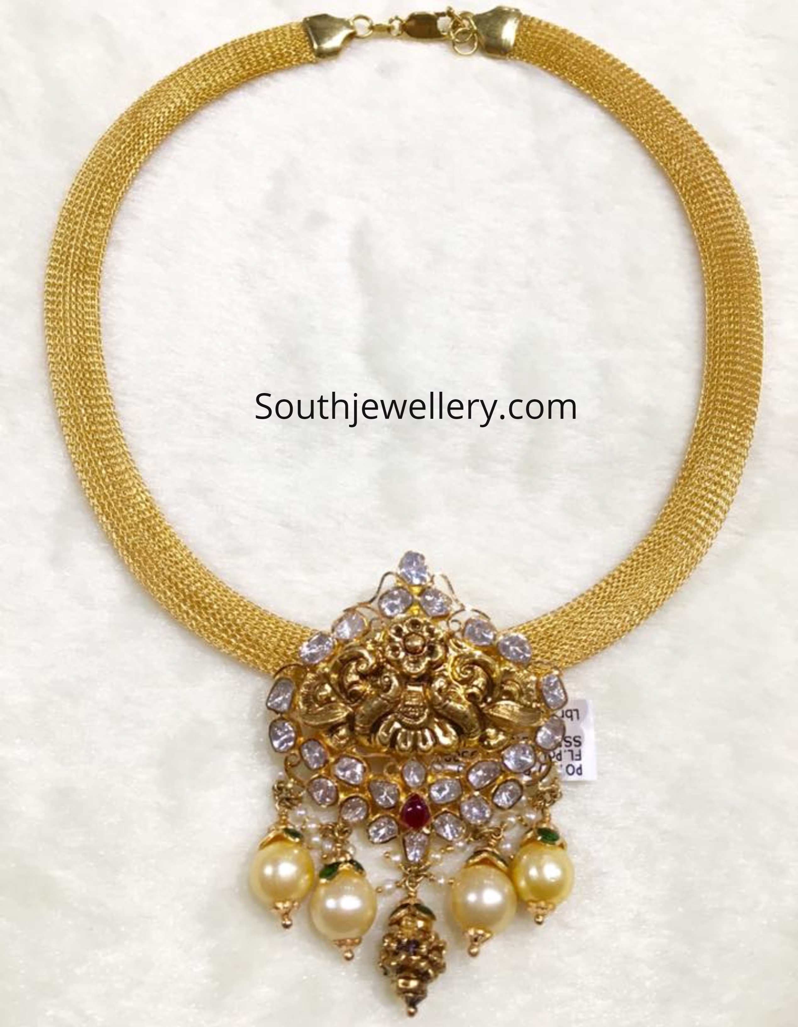 Simple gold necklace with polki pendant Indian Jewellery Designs