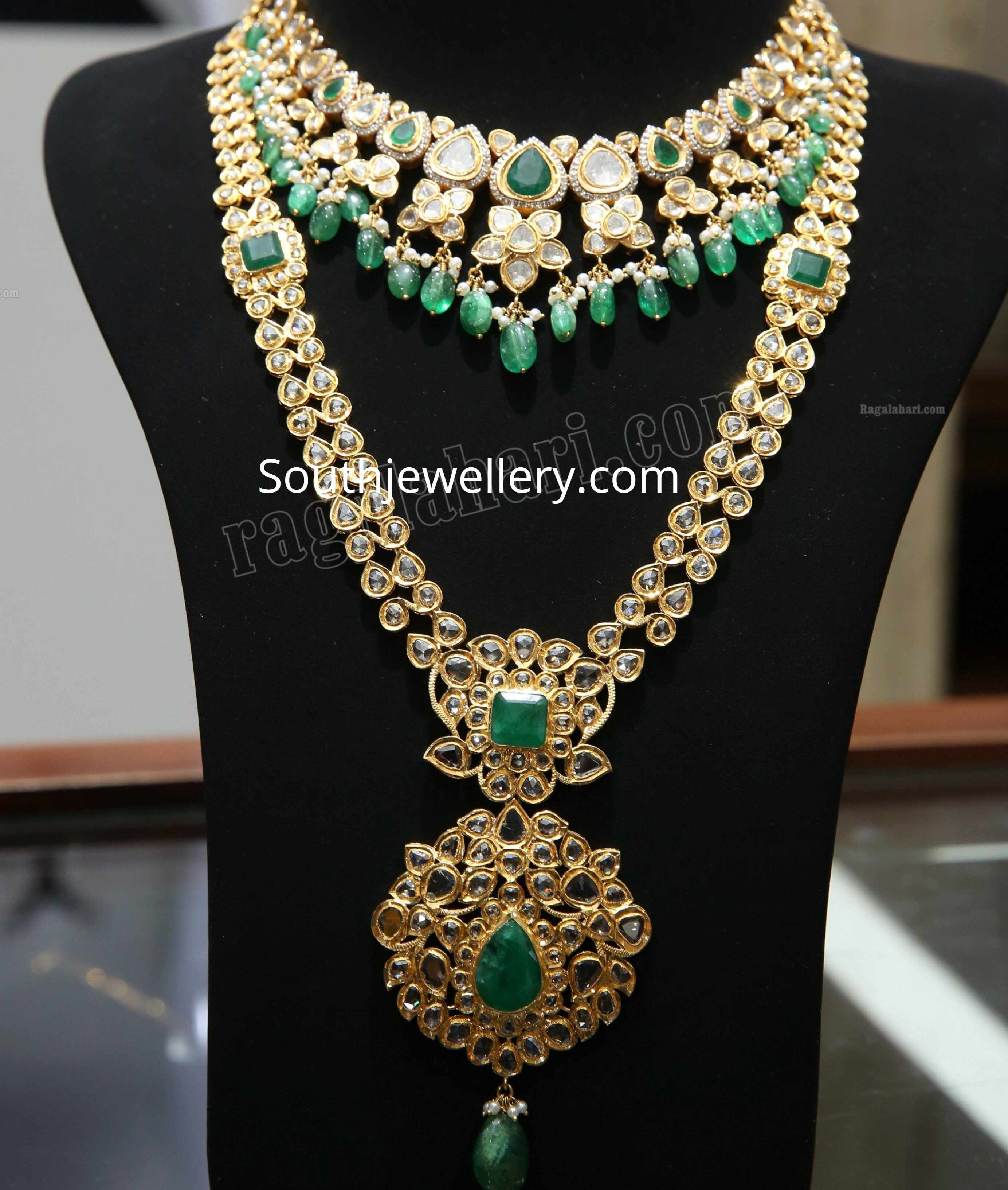 Uncut diamond pachi necklace and haram - Indian Jewellery Designs