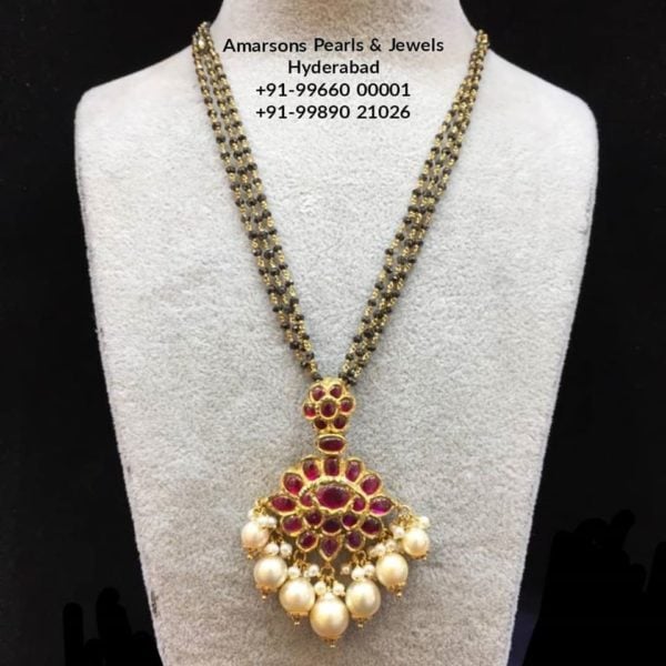 nallapusalu chain with kundan pendant