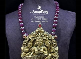 ruby beads chain with temple pendant