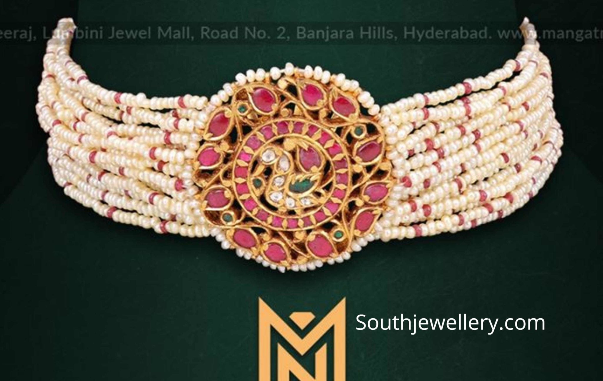 Kundan pendant pearls choker main image 1