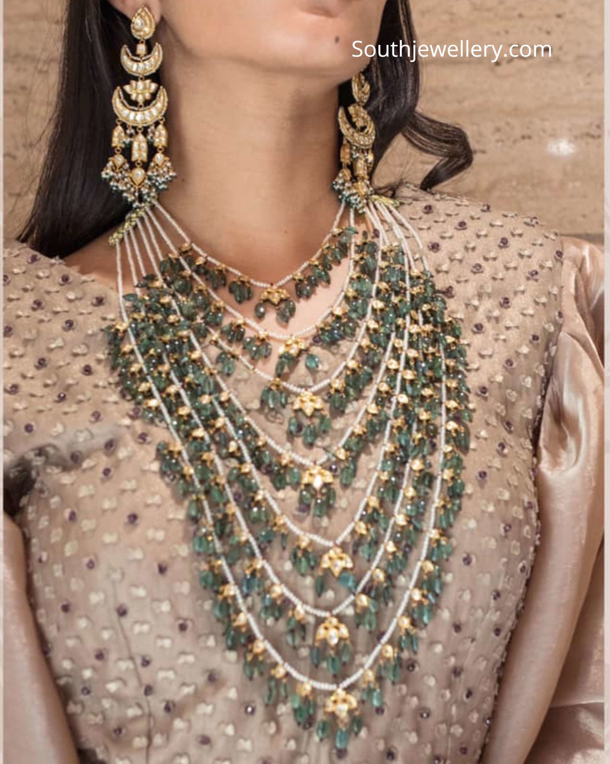 Emerald polki satlada haar - Indian Jewellery Designs