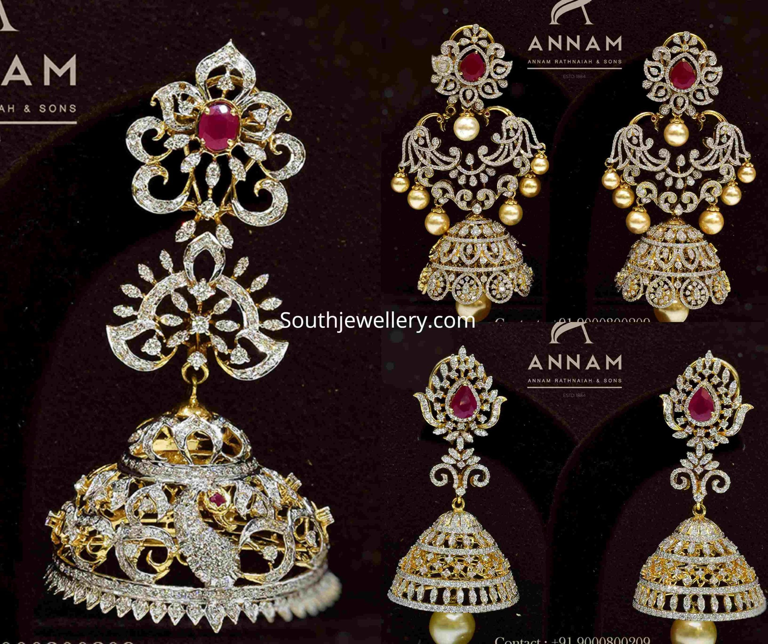Diamond and Ruby Jhumkas Indian Jewellery Designs