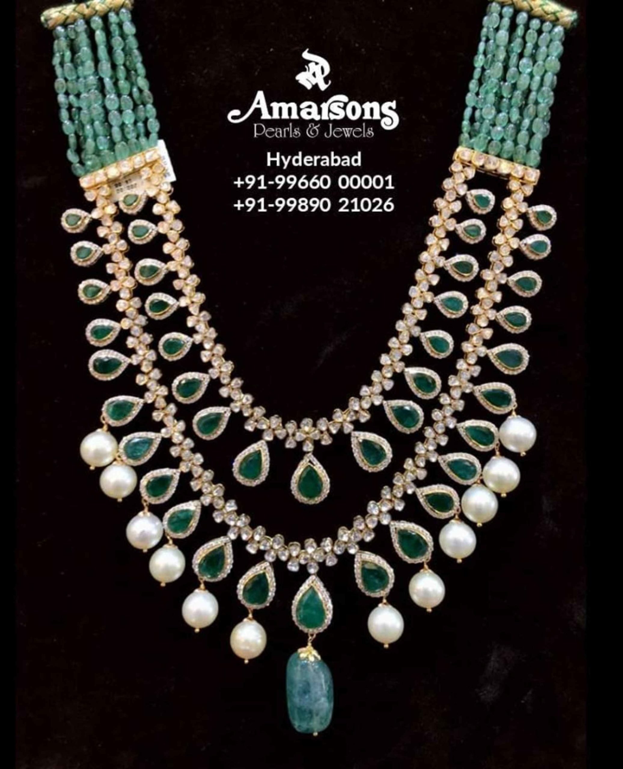 Emerald polki layered haram Indian Jewellery Designs