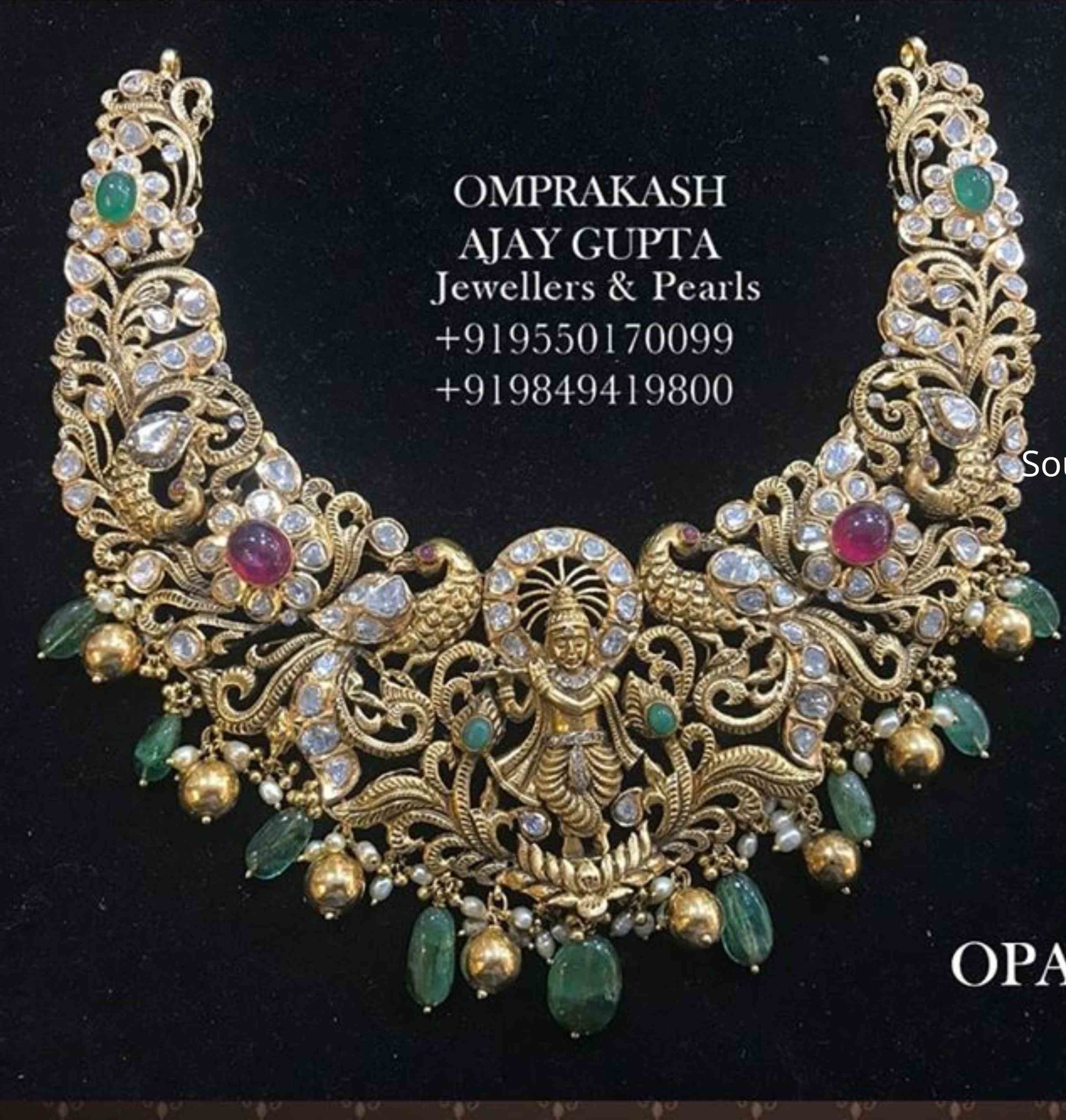 Antique peacock necklace with lord Krishna pendant