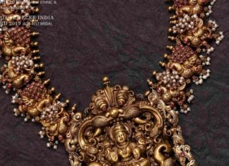 peacock gold necklace with lakshmi pendant