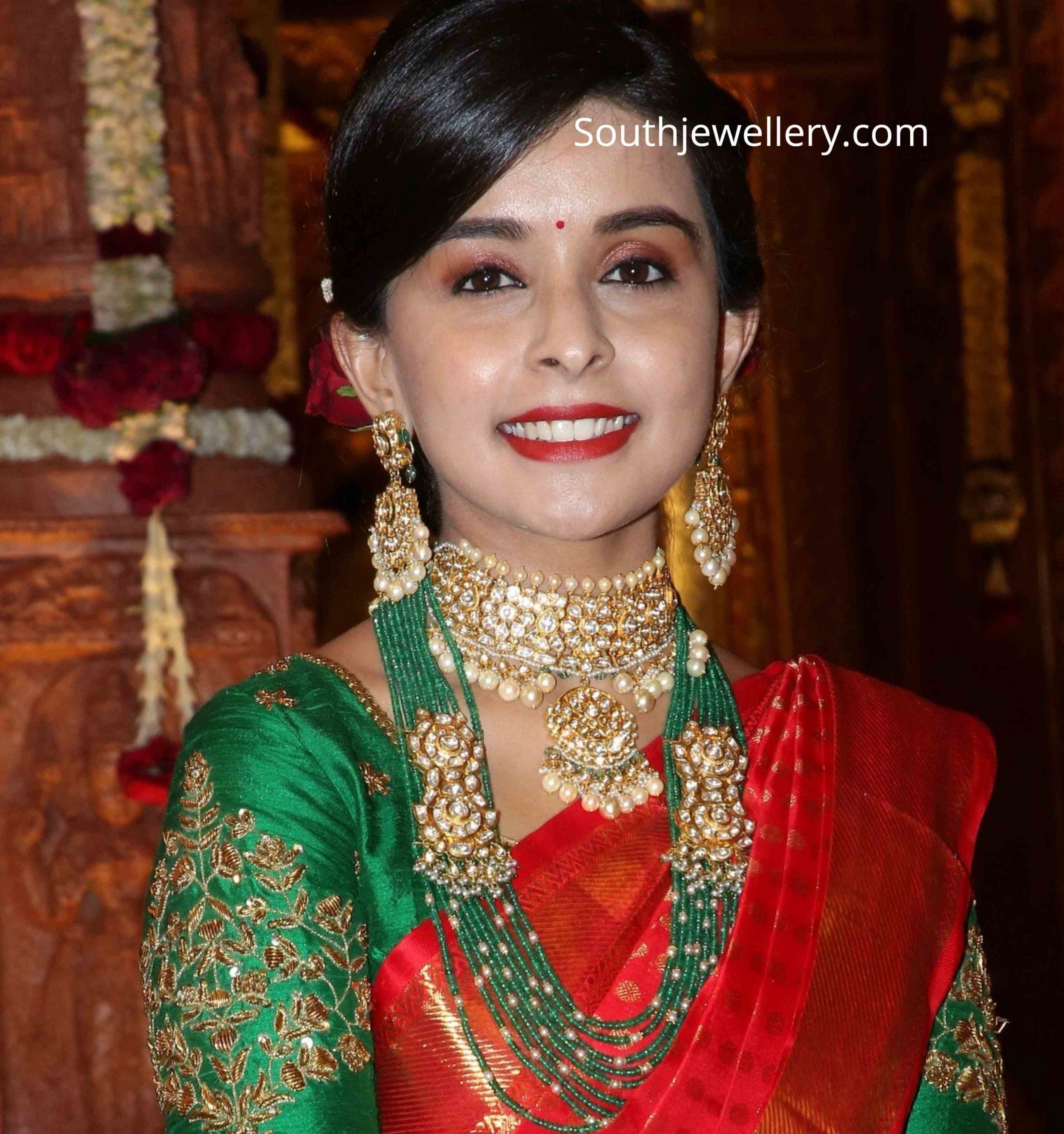 22k Gold polki emerald jewellery set 