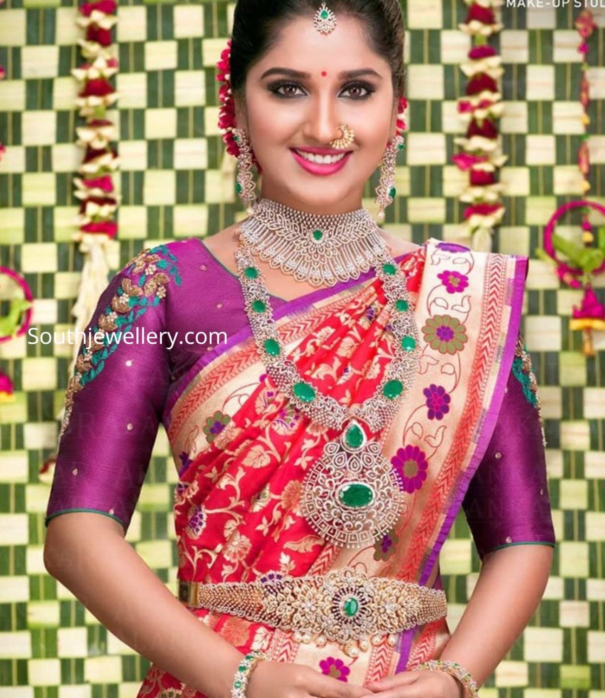 Bridal diamond emerald jewellery set Indian Jewellery Designs