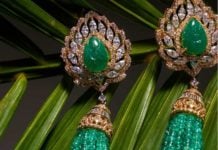 emerald bead tassel earrings