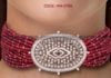 ruby beads choker with diamond pendant