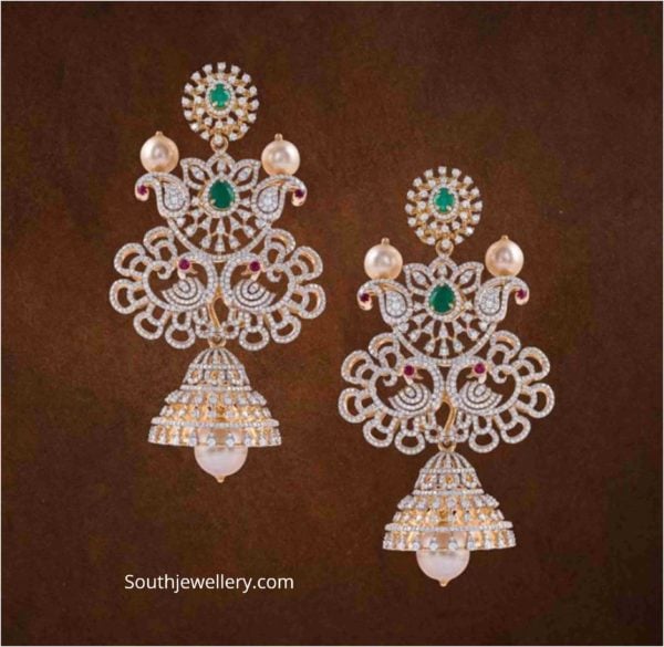 diamond emerald peacock jhumkas (1)