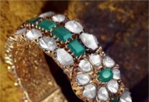 polki diamond and emerald bangle