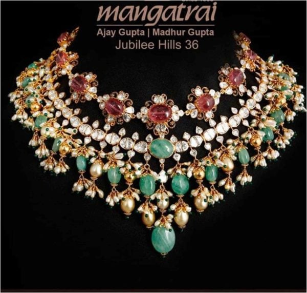 uncut diamond and emerald beads necklace