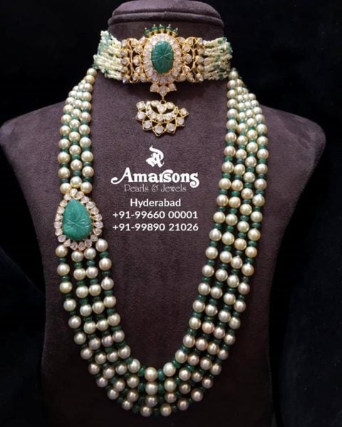 south sea pearl and emerald beads necklace