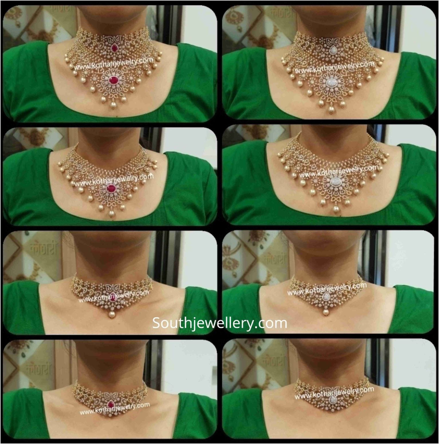 Multi way detachable diamond choker designs Indian Jewellery Designs