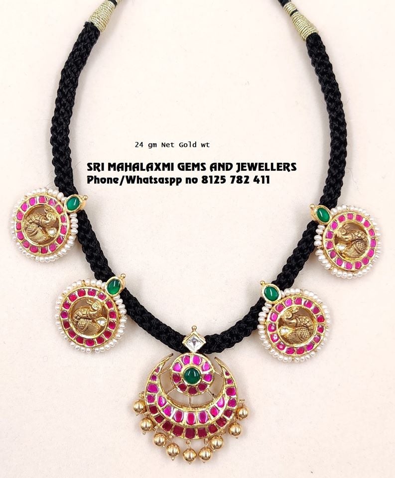 Black thread kundan bottu necklace - Indian Jewellery Designs