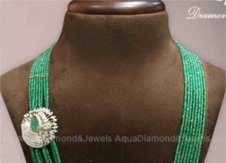 emerald beads necklace with diamond side pendant