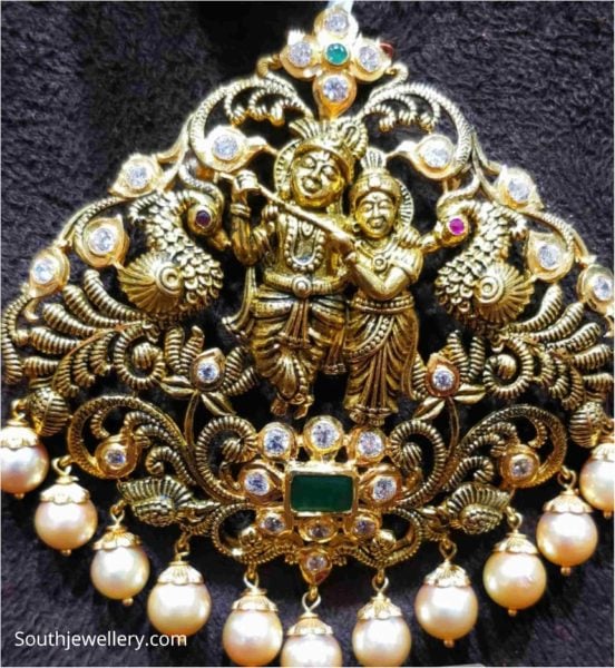 Radha Krishna nakshi pendant Indian Jewellery Designs