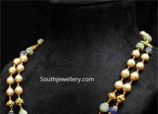 two line pearl and tanzanite beads necklace