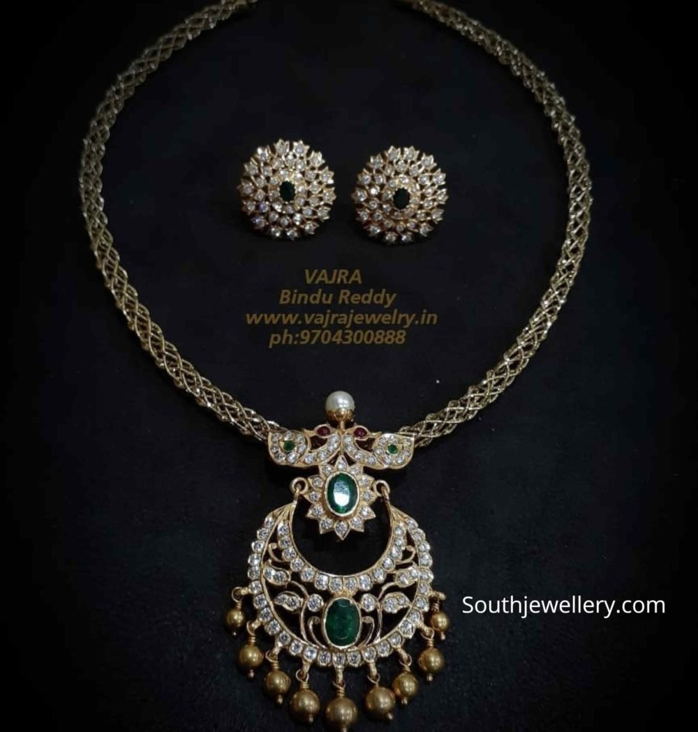 Simple closed setting diamond necklace set Indian Jewellery Designs