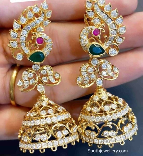 peacock diamond jhumkis