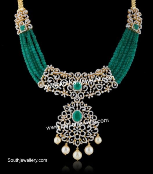 emerald beads necklace with diamond pendant (2)