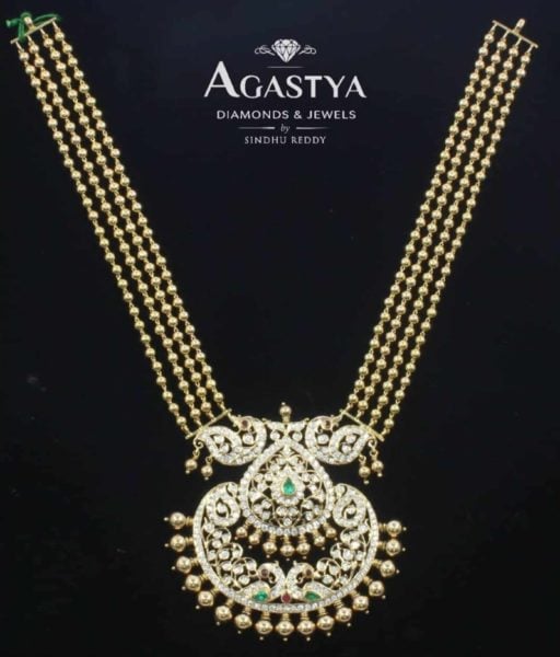 gold balls necklace with diamond pendant