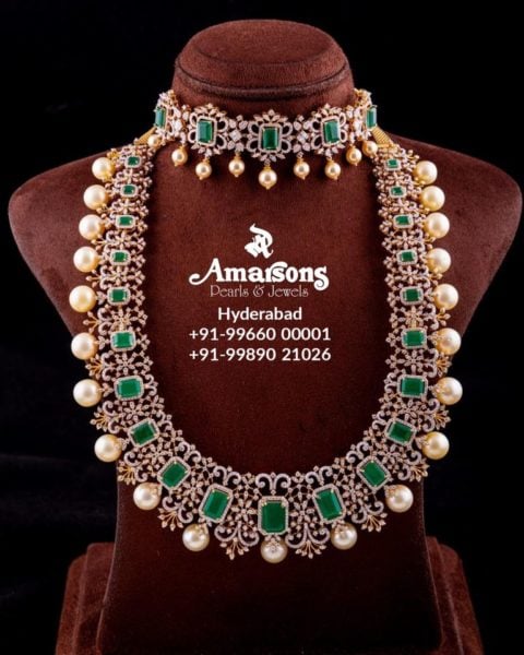 diamond emerald necklace haram set