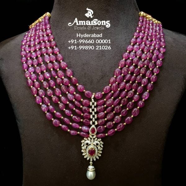 layered ruby beads necklace