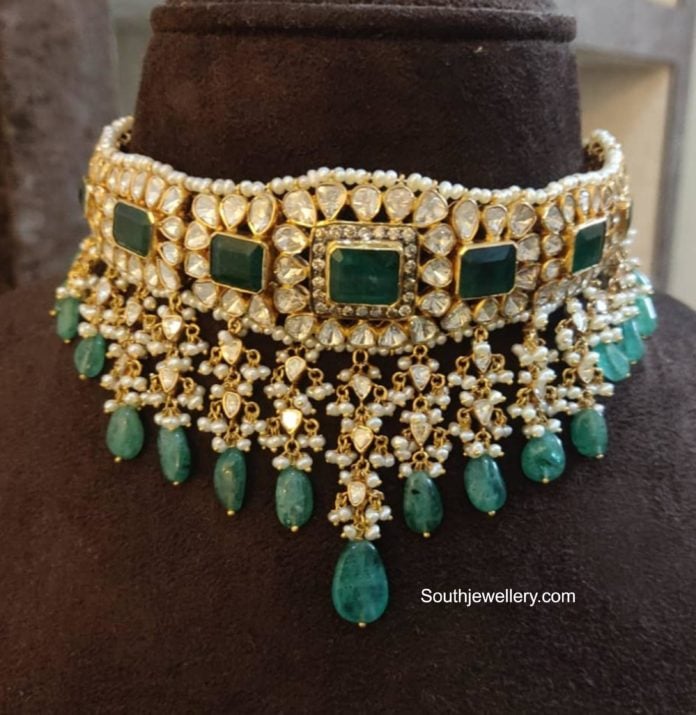 polki diamond and emerald choker agastya