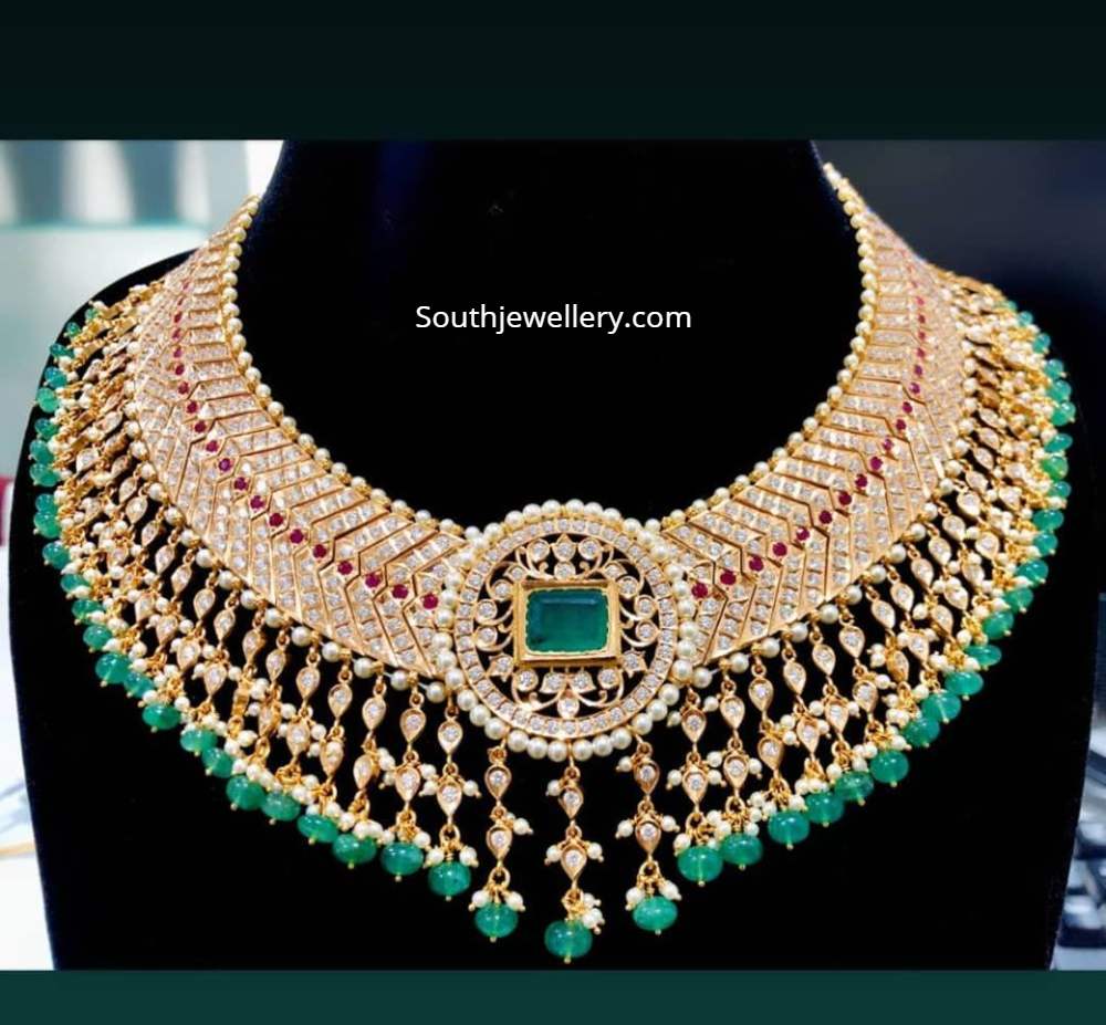 Closed setting diamond necklace Indian Jewellery Designs