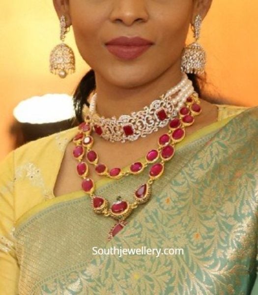 diamond choker and layered ruby necklace