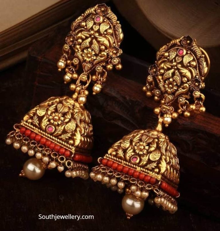 Antique gold nakshi jhumkas Indian Jewellery Designs