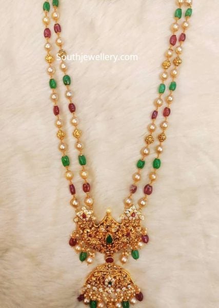 two line beads necklace with gold pendant